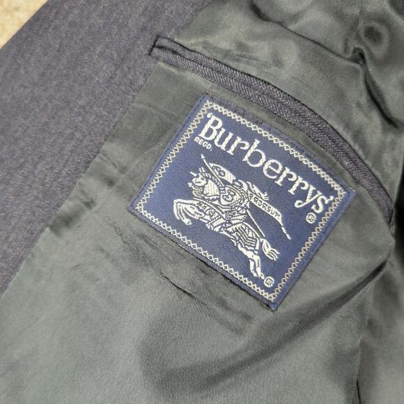 Vintage Burberrys Tuxedo Mens Blue Micro Herringbone Wool 3 Button Formal Suit - Picture 2 of 16